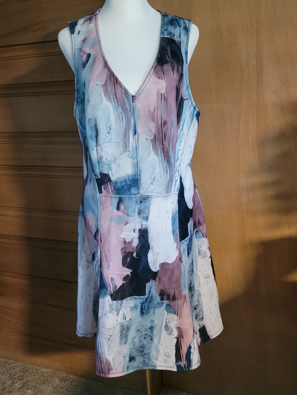 Mossimo Supply Co. Sleeveless V-Neck Abstract Print Dress in Blue, Pink, White